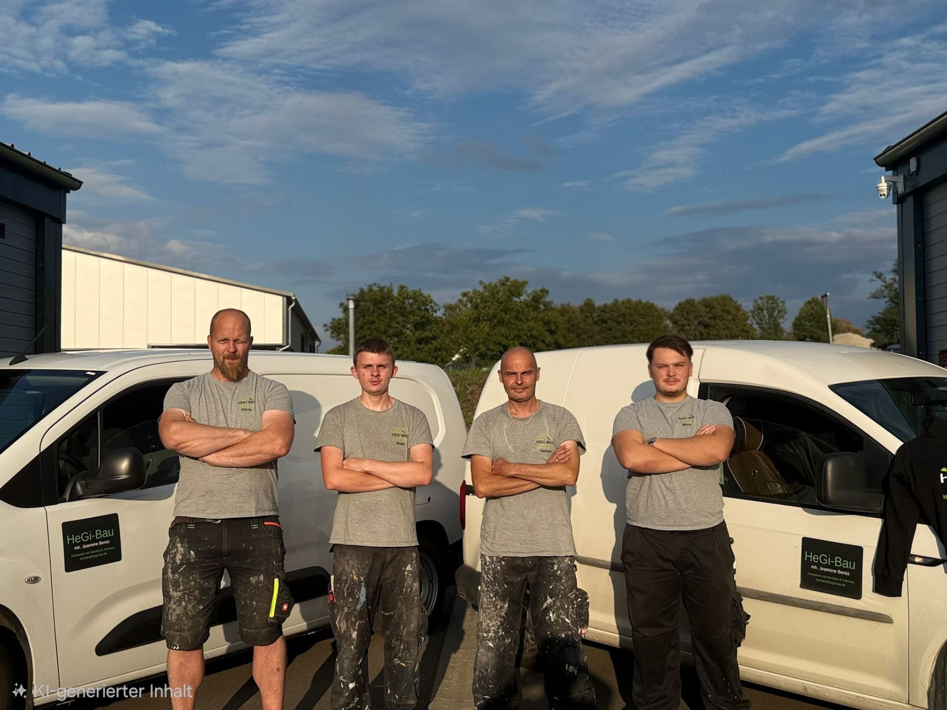 Das HeGi-Bau Team vor den Firmenfahrzeugen